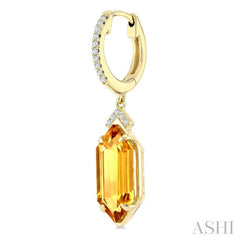 14X6 MM Evoque Gemstones Hexagon Shape Citrine and 1/6 Ctw Round Cut Diamond Semi-Precious Earrings in 14K Yellow Gold