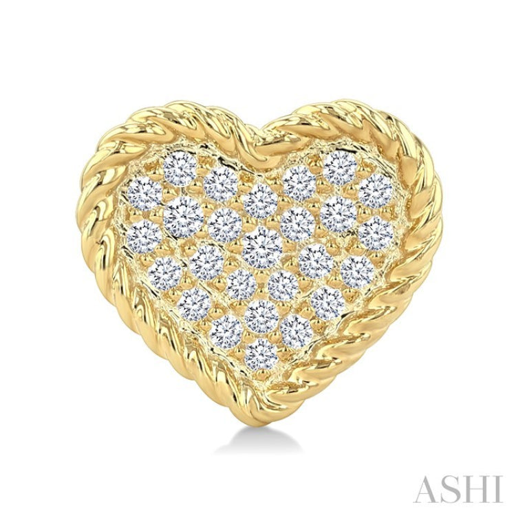 1/5 Ctw Round Cut Diamond Rope Border Heart Motif Fashion Stud Earrings in 10K Yellow Gold