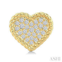 1/5 Ctw Round Cut Diamond Rope Border Heart Motif Fashion Stud Earrings in 10K Yellow Gold