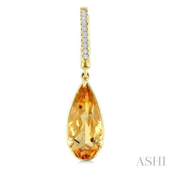 12X5 MM Evoque Gemstones Pear Shape Citrine and 1/10 Ctw Round Cut Diamond Semi-Precious Earrings in 10K Yellow Gold