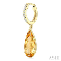 12X5 MM Evoque Gemstones Pear Shape Citrine and 1/10 Ctw Round Cut Diamond Semi-Precious Earrings in 10K Yellow Gold