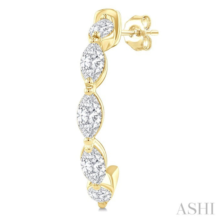 3/4 Ctw Marquise Cut Diamond Fashion Half Hoop Earrings in 14K Yellow Gold
