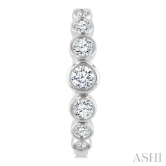 1 1/10 Ctw Graduated Bezel Set Round Cut Diamond Fashion Hoop Earrings in 14K White Gold