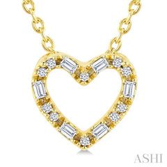 1/10 Ctw Baguette and Round Cut Diamond  Heart Shape Fashion Pendant With Chain in 10K Yellow Gold