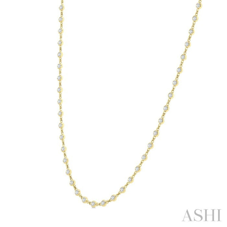 2 Ctw Bezel Set Round Cut Diamond Station Necklace in 14K Yellow Gold