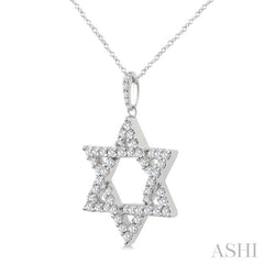 3/4 Ctw Star of David Round Cut Diamond Fashion Pendant With Chain in 14K White Gold