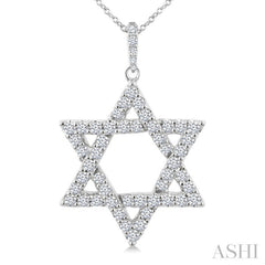 3/4 Ctw Star of David Round Cut Diamond Fashion Pendant With Chain in 14K White Gold