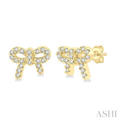 1/8 Ctw Bow Tie Round Cut Diamond Petite Fashion Earrings in 10K Yellow Gold