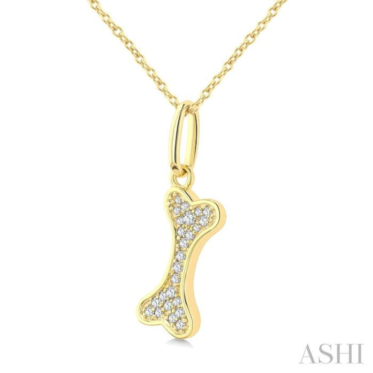1/10 Ctw Dog Bone Petite Round Cut Diamond Fashion Pendant With Chain in 10K Yellow Gold