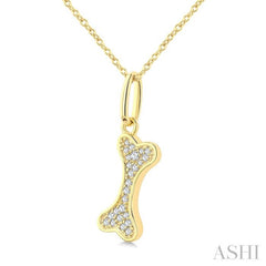 1/10 Ctw Dog Bone Petite Round Cut Diamond Fashion Pendant With Chain in 10K Yellow Gold