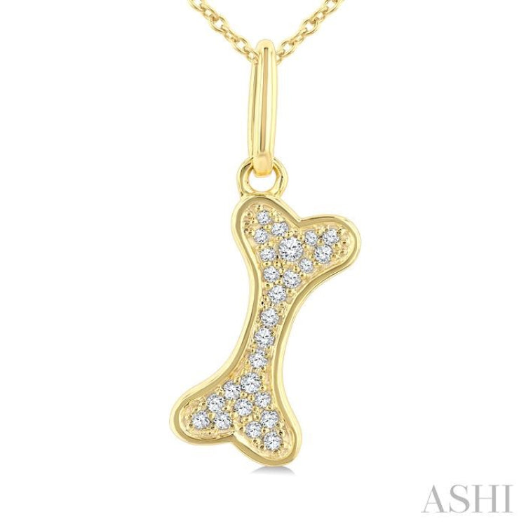 1/10 Ctw Dog Bone Petite Round Cut Diamond Fashion Pendant With Chain in 10K Yellow Gold