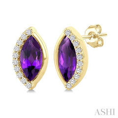 8X4 MM Marquise Shape Amethyst and 1/10 Ctw Round Cut Diamond Semi-Precious Earrings in 10K Yellow Gold