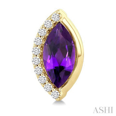 8X4 MM Marquise Shape Amethyst and 1/10 Ctw Round Cut Diamond Semi-Precious Earrings in 10K Yellow Gold