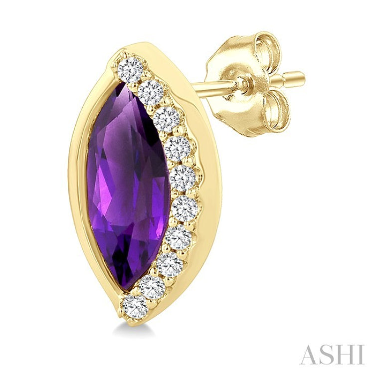 8X4 MM Marquise Shape Amethyst and 1/10 Ctw Round Cut Diamond Semi-Precious Earrings in 10K Yellow Gold