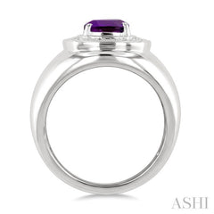 8 MM Cushion Shape Amethyst and 1/20 Ctw Round Cut Diamond Semi-Precious Ring in Sterling Silver