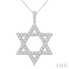 2 Ctw Star of David Round Cut Diamond Fashion Pendant With Chain in 14K White Gold