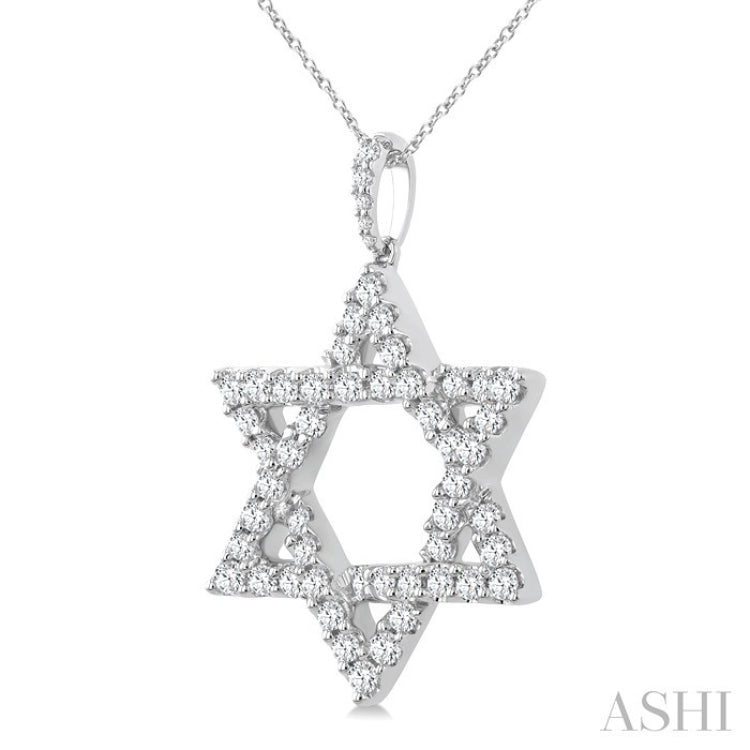 2 Ctw Star of David Round Cut Diamond Fashion Pendant With Chain in 14K White Gold