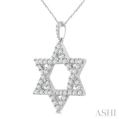2 Ctw Star of David Round Cut Diamond Fashion Pendant With Chain in 14K White Gold