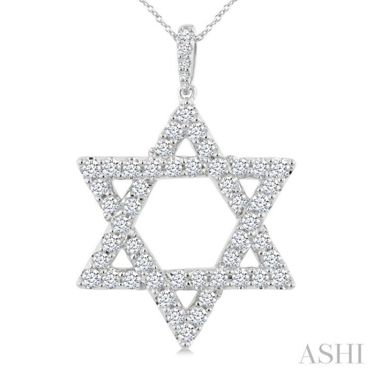 2 Ctw Star of David Round Cut Diamond Fashion Pendant With Chain in 14K White Gold
