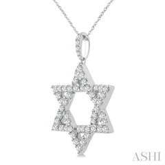 1 1/2 Ctw Star of David Round Cut Diamond Fashion Pendant With Chain in 14K White Gold