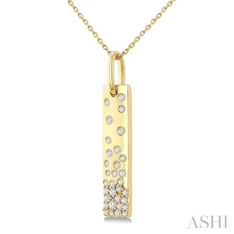 1/4 Ctw Round Cut Diamond Vertical Mosaic Bar Fashion Pendant With Chain in 10K Yellow Gold