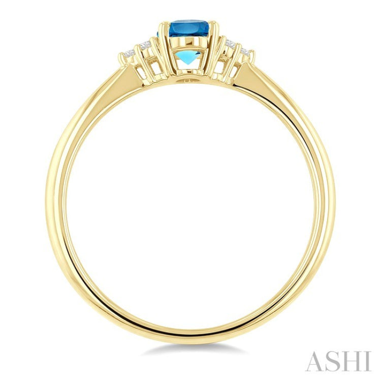 1/20 Ctw Oval Cut 6X4 MM Blue Topaz and Round Cut Diamond semi-precious Ring in 10K Yellow Gold