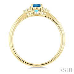 1/20 Ctw Oval Cut 6X4 MM Blue Topaz and Round Cut Diamond semi-precious Ring in 10K Yellow Gold