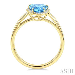16X7 MM Evoque Gemstones Shield Shape Blue Topaz and 1/6 Ctw Round Cut Diamond Semi-Precious Ring in 10K Yellow Gold
