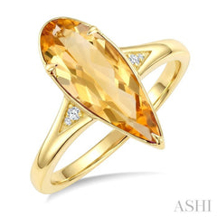 16X6 MM Evoque Gemstone Pear Shape Citrine and 1/50 Ctw Round Cut Diamond Semi-Precious Ring in 10K Yellow Gold