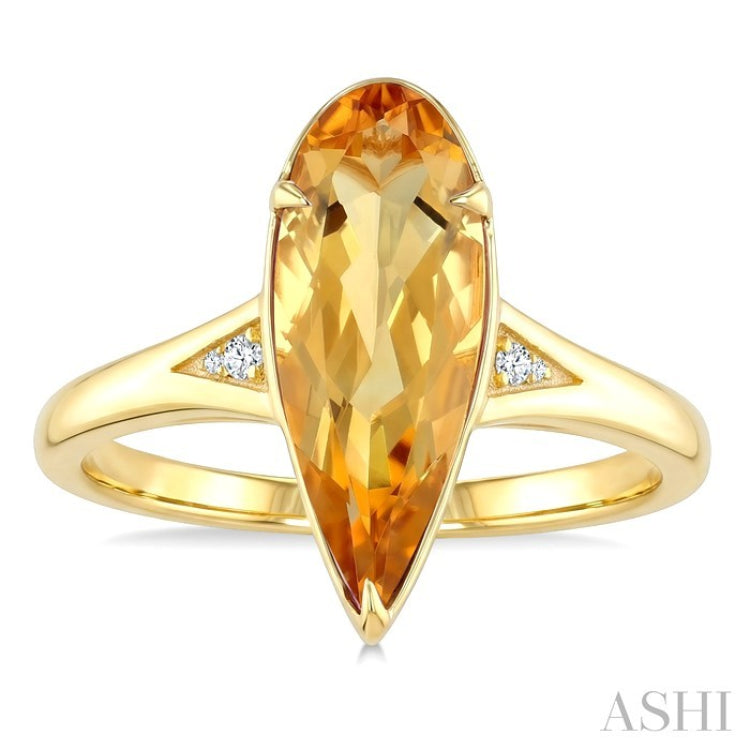 16X6 MM Evoque Gemstone Pear Shape Citrine and 1/50 Ctw Round Cut Diamond Semi-Precious Ring in 10K Yellow Gold
