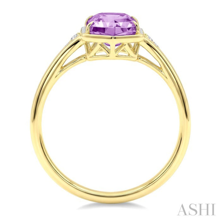 16X6 MM Evoque Gemstones Hexagon Shape Amethyst and 1/10 Ctw Round Cut Diamond Semi-Precious Ring in 10K Yellow Gold