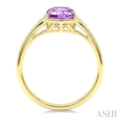 16X6 MM Evoque Gemstones Hexagon Shape Amethyst and 1/10 Ctw Round Cut Diamond Semi-Precious Ring in 10K Yellow Gold