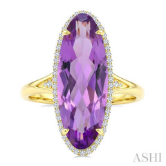 22X8 MM Evoque Gemstones Oval Shape Amethyst and 1/5 Ctw Round Cut Diamond Semi-Precious Ring in 14K Yellow Gold