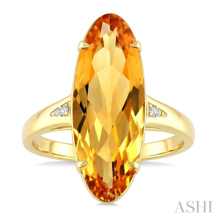 22X8 MM Evoque Gemstone Oval Shape Citrine and 1/50 Ctw Round Cut Diamond Semi-Precious Ring in 14K Yellow Gold