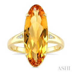 22X8 MM Evoque Gemstone Oval Shape Citrine and 1/50 Ctw Round Cut Diamond Semi-Precious Ring in 14K Yellow Gold