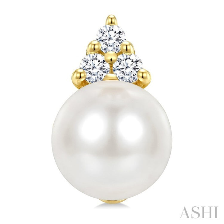 5 MM Cultured White Pearl and 1/20 Ctw Round Cut Diamond Fashion Earrings in 10K Yellow Gold