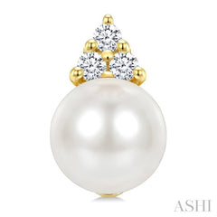 5 MM Cultured White Pearl and 1/20 Ctw Round Cut Diamond Fashion Earrings in 10K Yellow Gold