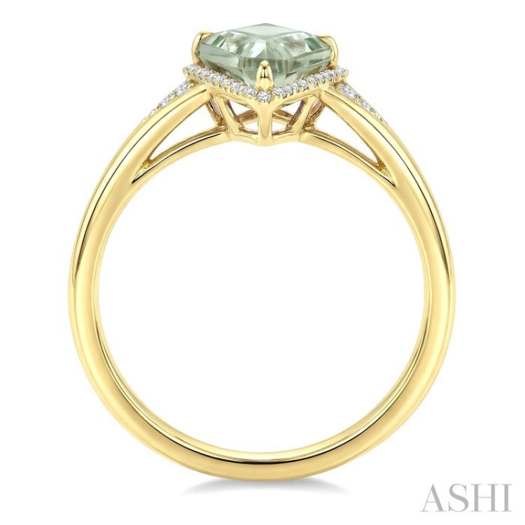 16X7 MM Evoque Gemstone Kite Shape Green Amethyst and 1/6 Ctw Round Cut Diamond Semi-Precious Ring in 10K Yellow Gold