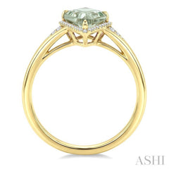 16X7 MM Evoque Gemstone Kite Shape Green Amethyst and 1/6 Ctw Round Cut Diamond Semi-Precious Ring in 10K Yellow Gold