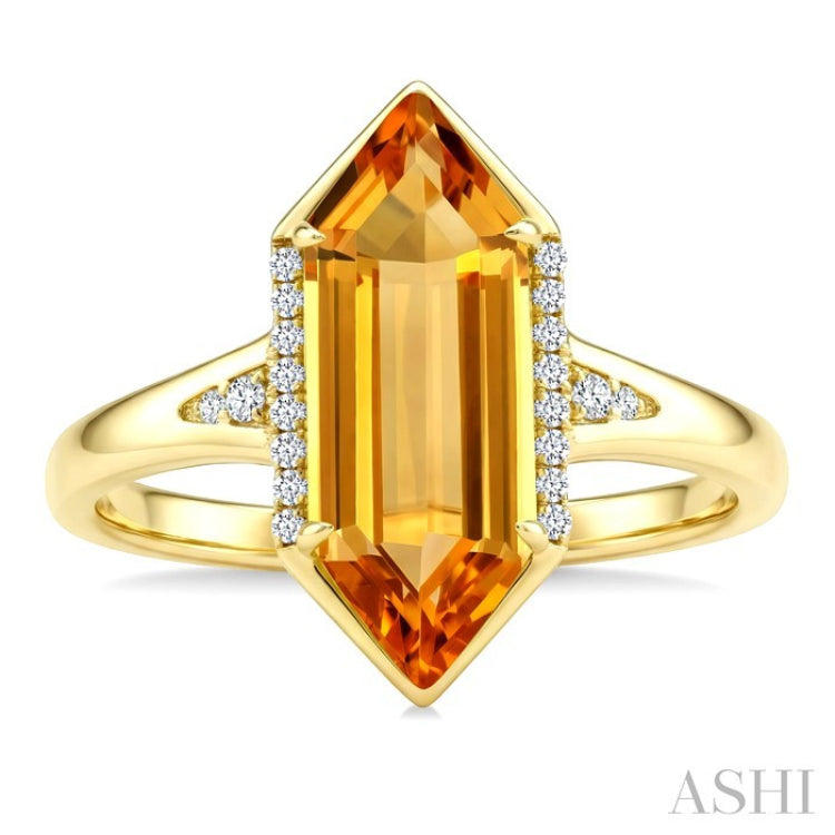 16X6 MM Evoque Gemstone Hexagon Shape Citrine and 1/10 Ctw Round Cut Diamond Semi-Precious Ring in 10K Yellow Gold