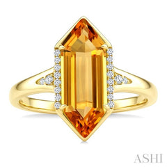 16X6 MM Evoque Gemstone Hexagon Shape Citrine and 1/10 Ctw Round Cut Diamond Semi-Precious Ring in 10K Yellow Gold