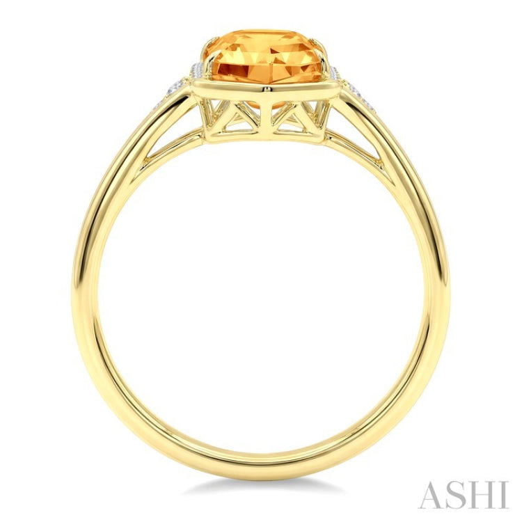 16X6 MM Evoque Gemstone Hexagon Shape Citrine and 1/10 Ctw Round Cut Diamond Semi-Precious Ring in 10K Yellow Gold