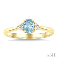 1/20 Ctw Oval Cut 6X4 MM Aquamarine and Round Cut Diamond semi-precious Ring in 10K Yellow Gold