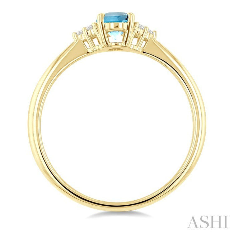 1/20 Ctw Oval Cut 6X4 MM Aquamarine and Round Cut Diamond semi-precious Ring in 10K Yellow Gold