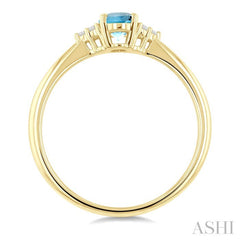 1/20 Ctw Oval Cut 6X4 MM Aquamarine and Round Cut Diamond semi-precious Ring in 10K Yellow Gold