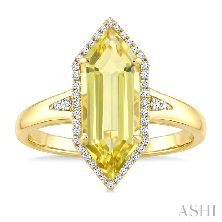 16X6 MM Evoque Gemstones Hexagon Shape Lemon Quartz and 1/5 Ctw Round Cut Diamond Semi-Precious Ring in 10K Yellow Gold