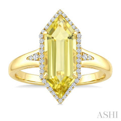 16X6 MM Evoque Gemstones Hexagon Shape Lemon Quartz and 1/5 Ctw Round Cut Diamond Semi-Precious Ring in 10K Yellow Gold