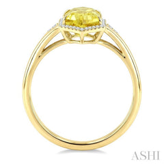 16X6 MM Evoque Gemstones Hexagon Shape Lemon Quartz and 1/5 Ctw Round Cut Diamond Semi-Precious Ring in 10K Yellow Gold