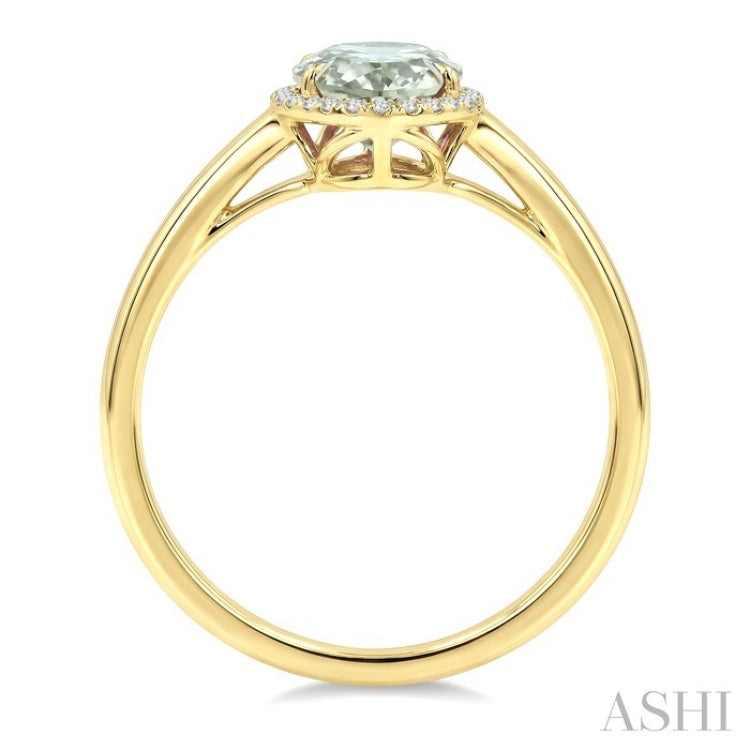 16X6 MM Evoque Gemstone Oval Shape Green Amethyst and 1/6 Ctw Round Cut Diamond Semi-Precious Ring in 10K Yellow Gold