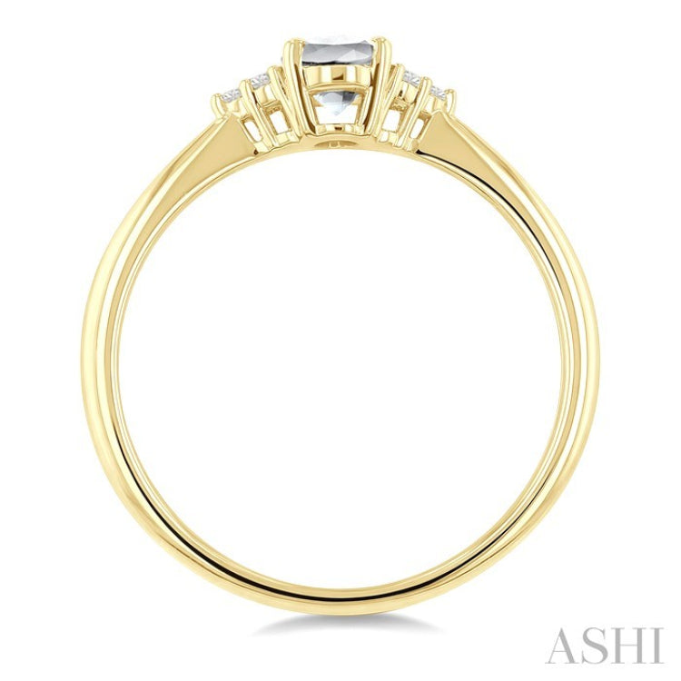 1/20 Ctw Oval Cut 6X4 MM White Topaz and Round Cut Diamond semi-precious Ring in 10K Yellow Gold